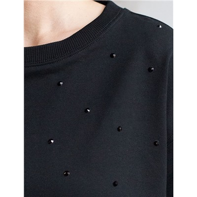 Свитшот из эластичного футера с принтом стразами