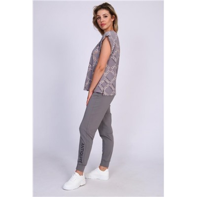 Женский костюм с брюками и футболкой 347 (Серый)