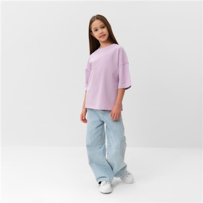 Футболка для девочки однотонная MINAKU: Basic Line, сиреневая, рост 98 см
