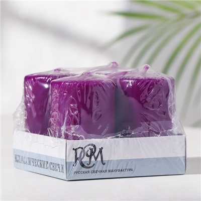 Набор свечей - цилиндров «Интерьерный», 4 шт., 6×4 см, 10 ч, фиолетовый