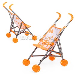 Коляска кукольная (металлическая, трость, складная, цвет оранжевый) в пакете