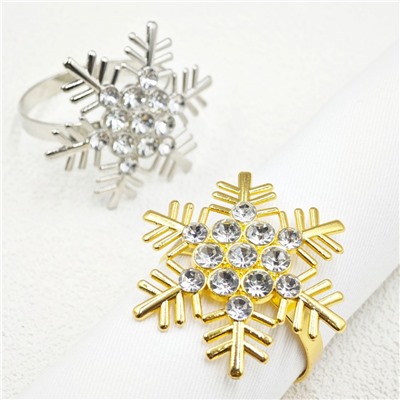 Кольца для салфеток "Снежинки с Кристаллами" металл, Набор 6 штук.