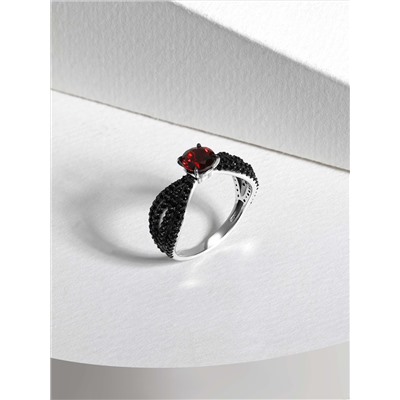 Кольцо из серебра с натуральным гранатом и натуральной шпинелью родированное 925 пробы 1-534рч40416