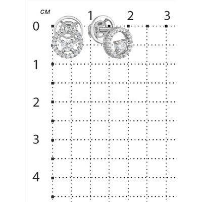 Серьги-пусеты из серебра с фианитами родированные 925 пробы С-3820рс200