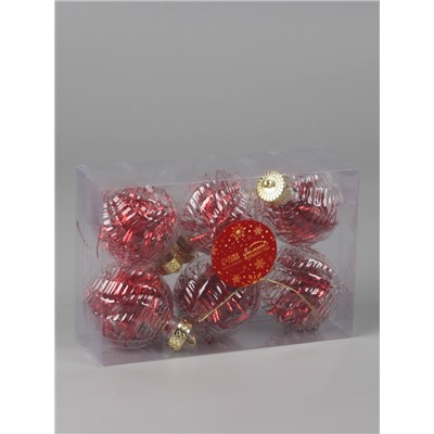 Ёлочные игрушки «Бринцзе», шары новогодние, d=6 см, набор 6 шт., красный/прозрачный