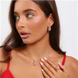 Комплект ювелирной бижутерии коллекция "Дубай" серьги, кулон и кольцо 18 р, покрытие позолота, вставка: искусственный кристалл, цвет: шампань, арт.314.862-18