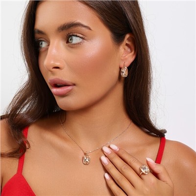 Комплект ювелирной бижутерии коллекция "Дубай" серьги, кулон и кольцо 19 р, покрытие позолота, вставка: искусственный кристалл, цвет: шампань, арт.314.862-19