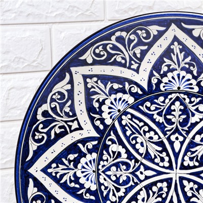 Ляган узбекский Риштанская Керамика «Цветы», d=42 см, синий