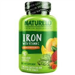 NATURELO, железо с витамином C, 90 вегетарианских капсул