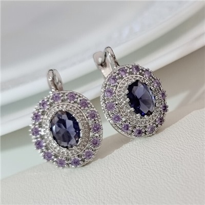 Серьги ювелирная бижутерия коллекция "Дубай", покрытие посеребрение, встака: фианиты, цвет: фиолетовый, арт.216.229