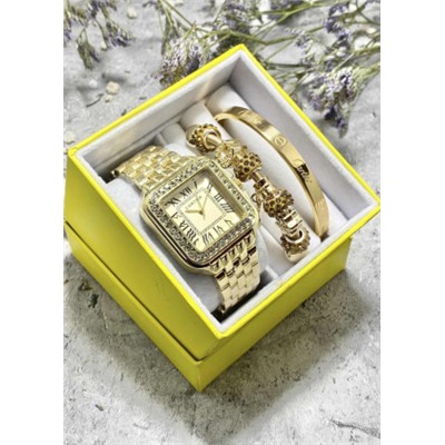 Подарочный набор для женщин часы, 2 браслета + коробка #22853233