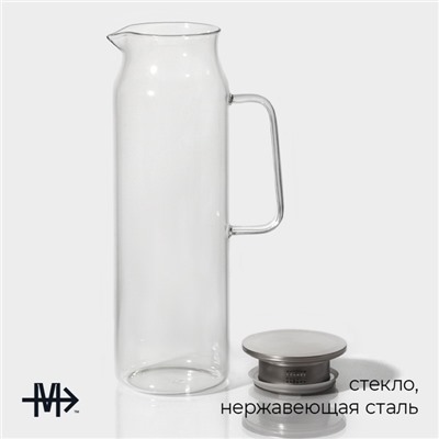 УЦЕНКА Кувшин для воды Magistro «Богема», 2 л, 9,7×32 см, стекло, с металлической крышкой, цвет крышки серебряный