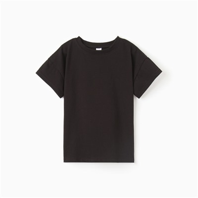 Футболка детская со спущенным плечом, чёрная, рост 122 см