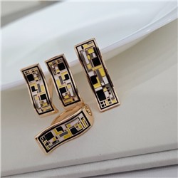 Комплект ювелирной бижутерии коллекция "Дубай" серьги, кулон и кольцо 18 р, покрытие позолота, вставка: эмаль, цвет: черный, желтый и белый, арт.313.286-18