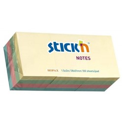 Бумага для заметок с клеевым краем Stick`n 38х51 мм 100л пастель 70г/м2 21531 (822771) Hopax