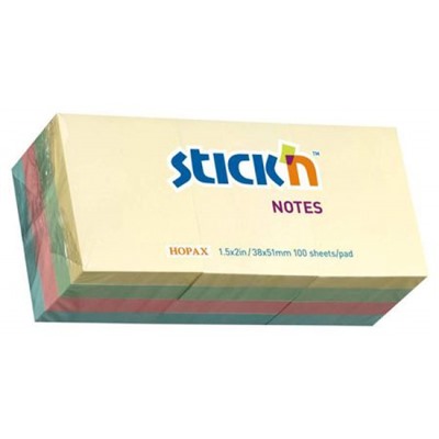 Бумага для заметок с клеевым краем Stick`n 38х51 мм 100л пастель 70г/м2 21531 (822771) Hopax