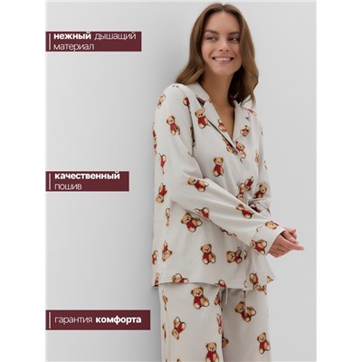 Пижама новогодняя женская (рубашка, брюки) KAFTAN «Мишка в шарфе», размер 52-54