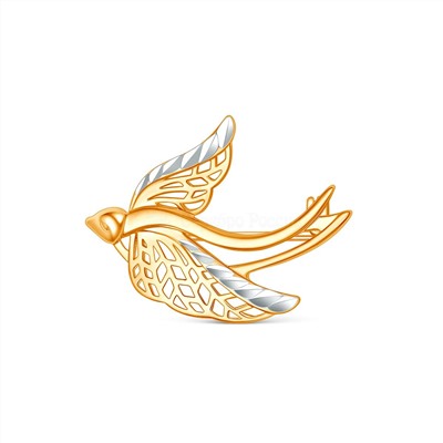 Брошь из золочёного серебра с родированием и алмазной огранкой - Ласточка п5-090-2з