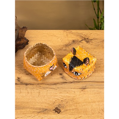 Корзинка «Кот», 10×10×13 см, бамбук, рыжая