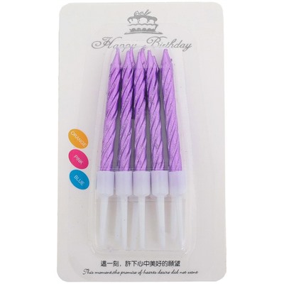 Свечи для торта 7см "Металлик" фиолетовые с подставками (упаковка 10 шт.)