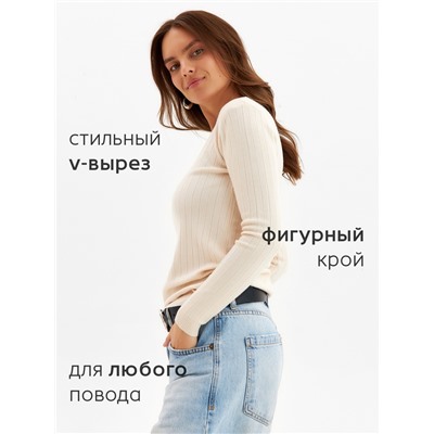 Джемпер женский с v-образным вырезом MINAKU, бежевый, размер 42-44