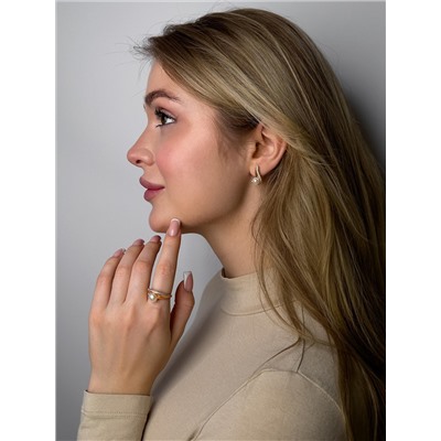 Кольцо из золочёного серебра с культивированным жемчугом и фианитами 925 пробы 05-701-0069