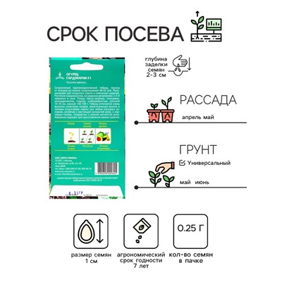 Семена Огурец Гардемарин F1 цв/п 0.25 г, скороспелый, партенокарпический, гладкий, салатный