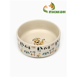 Миска керамическая «Собачки» 200 мл - 10.5×10.5×4 см, бежевая