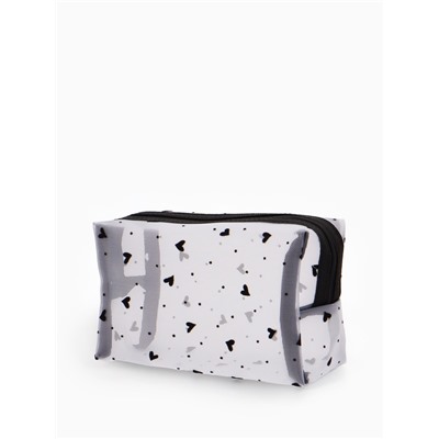 Косметичка женская HEARTS, с рисунком, сетка, на молнии, белая