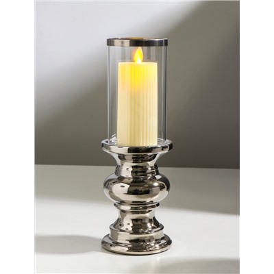 Подсвечник на 1 свечу «Грация», керамика, стекло, d=7.5 см, серебро, 10×10×28.5 см