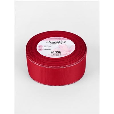Лента репсовая, с серебряным люрексом, 40 мм, 23±1 м, красная №026