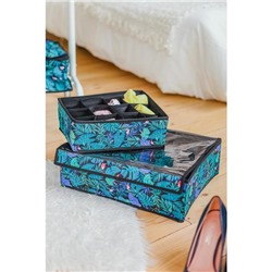 Органайзер для хранения белья Доляна «Тропики», 24 ячейки, с прозрачной крышкой, 38×30×12 см, синий