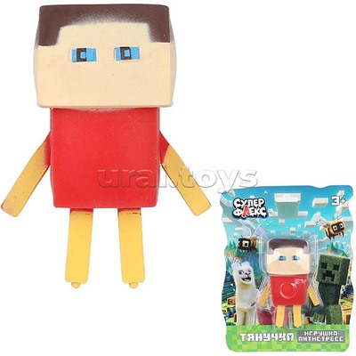 Игрушка антистресс тянучка "Пиксельный персонаж в красном свитере"  блистер, Супер Флекс