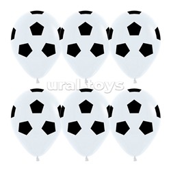 Шар (12''/30 см) Футбольный мяч, Белый, пастель, 5 ст, 25 шт.