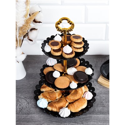 Ваза для сервировки 3-х ярусная 15/18/22 Круг белая / D-1244 /уп 100/ Пластик/689062