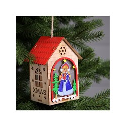 Ёлочная игрушка «Домик со Снегурочкой», 14.5×11×8.5 см, 1 LED, от батареек, свечение тёплое белое