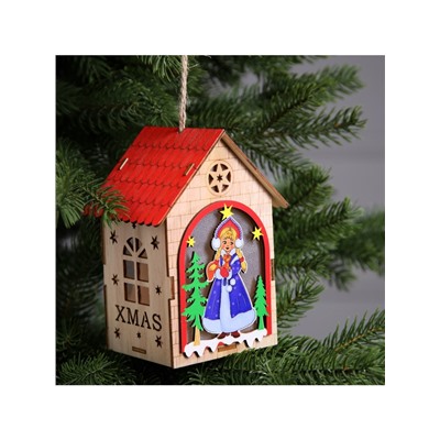 Ёлочная игрушка «Домик со Снегурочкой», 14.5×11×8.5 см, 1 LED, от батареек, свечение тёплое белое