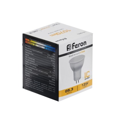Лампа светодиодная FERON, (13W) 230V G5.3 2700K MR16, LB-960
