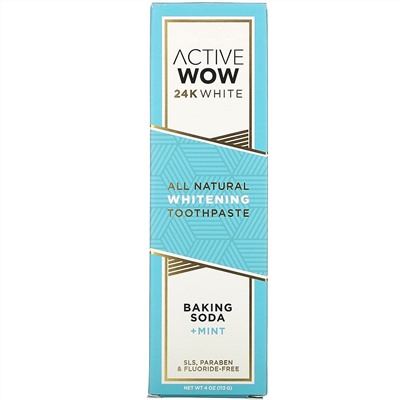 Active Wow, 24K White, All Natural Whitening Toothpaste, Baking Soda + Mint, 4 oz (113 g)