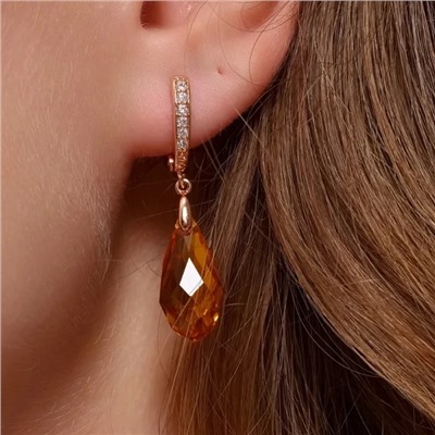 Серьги с кристаллом под Swarovski ювелирная бижутерия коллекция "Дубай", покрытие позолота, цвет: желто-оранжевый, арт.414.475