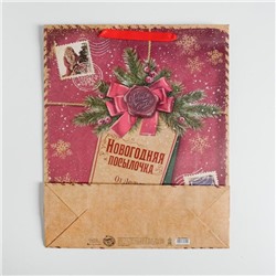 Пакет подарочный новогодний крафтовый «Новогодняя посылочка от Дедушки Мороза», L 31×40×9 см