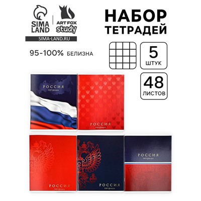 Тетради в клетку, 48 л., набор из 5 шт., блок №1 «Патриотизм»