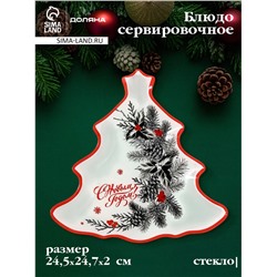 Блюдо сервировочное новогоднее Доляна «С Новым Годом», 24.5×24.7×2 см, стекло, белое