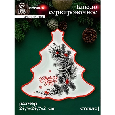 Блюдо сервировочное новогоднее Доляна «С Новым Годом», 24.5×24.7×2 см, стекло, белое
