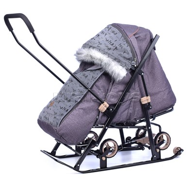 Санки-коляска "Glory gloss" (серо-коричневый) + светоотражающая