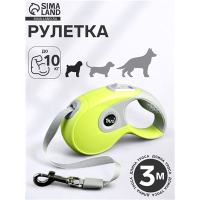 Рулетка DIIL, 3 м, до 10 кг, лента, прорезиненная ручка, зеленая с серым