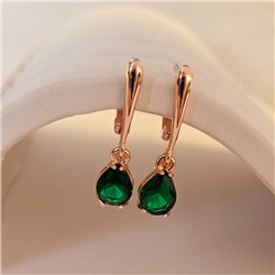 Комплект ювелирной бижутерии коллекция "Дубай" серьги и кулон, покрытие позолота, вставка: фианиты, цвет: зеленый, арт.314.974