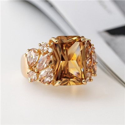 Кольцо 17 р ювелирная бижутерия коллекция "Дубай", покрытие позолота, вставка: фианиты, цвет: шампань, арт.313.355-17