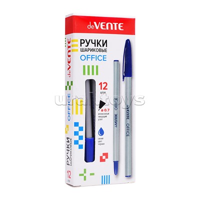 Ручка шариковая "Office" d=0,7 мм, непрозрачный серебристый корпус, игольчатый пишущий узел, одноразовая, индивидуальная маркировка, синяя