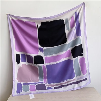 Платок шелковый на голову и шею весенний, мультицвет